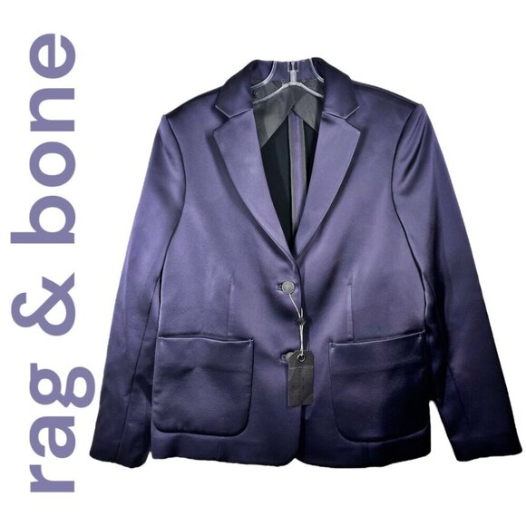 NWT RAG & BONE SATIN 2-BUTTON BLAZER MIDNIGHT BLUE, SIZE SMALL - Picture 1 of 10